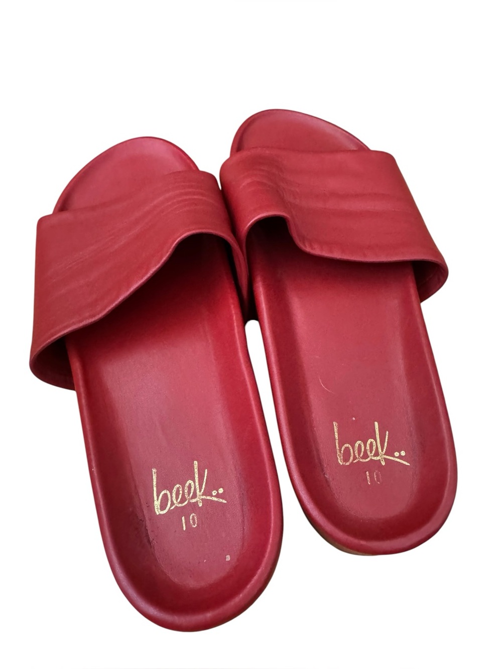 Beek Pelican Slides Sandals Red Leather 10 - Picture 3 of 7